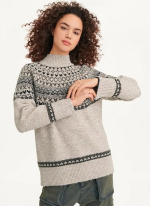 Beige DKNY Fair Isle Women's Sweaters | Malaysia_D0247