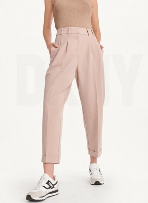 Beige DKNY High Rise Pleat Rolled Cuff Women's Pants | Malaysia_D0190