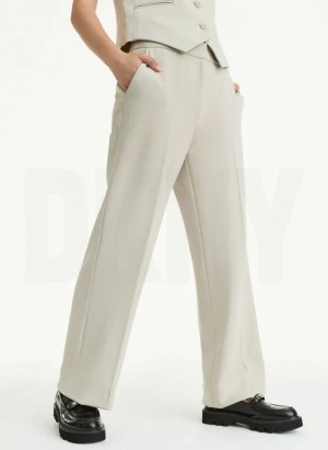 Beige DKNY High Waist Wide Leg Women's Pants | Malaysia_D0887