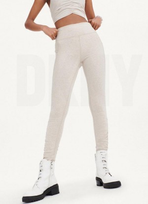 Beige DKNY High Waist With Ruched Details Women's Leggings | Malaysia_D1530
