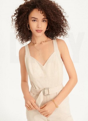 Beige DKNY Linen Belted Women's Jumpsuit | Malaysia_D1523