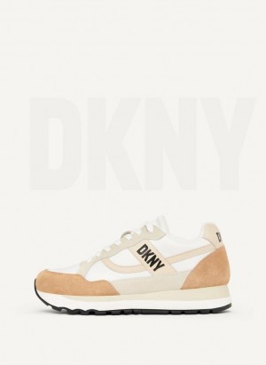 Beige DKNY Logo Retro Women's Sneakers | Malaysia_D0548