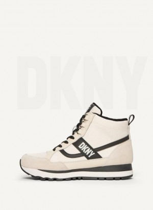 Beige DKNY Retro High Top Women's Sneakers | Malaysia_D0843