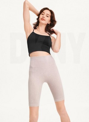 Beige DKNY Rib Knit Biker Women's Shorts | Malaysia_D1932