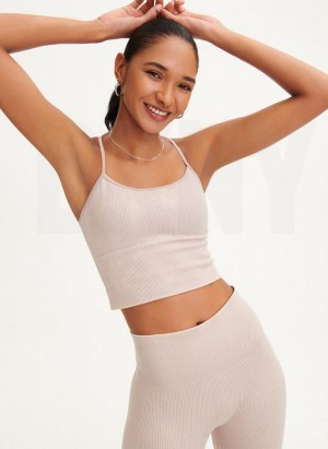 Beige DKNY Rib Knit Seamless Crop Women's Tank Top | Malaysia_D0259