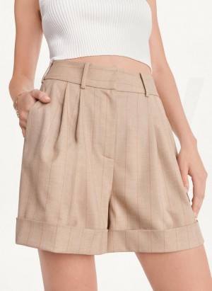 Beige DKNY Striped Women's Shorts | Malaysia_D1546