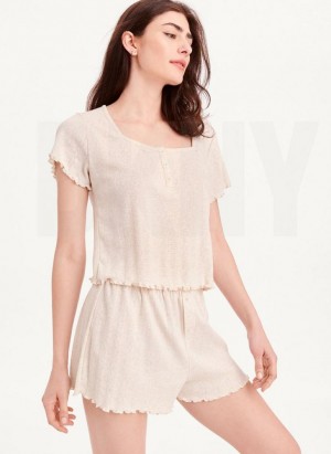 Beige DKNY Top And Boxer Short Sleep Set Women's Pajamas | Malaysia_D0298