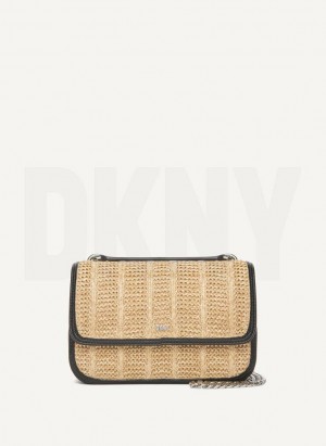 Beige / Black DKNY Sina Basketweave Flap Women's Shoulder Bags | Malaysia_D0883