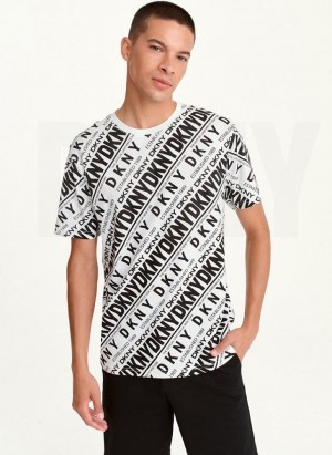 Black DKNY ALLOVER DIAGONAL LOGO Men's T Shirts | Malaysia_D1548