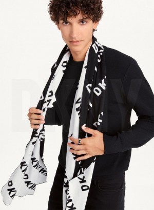 Black DKNY Allover Logo Men's Scarf | Malaysia_D0174