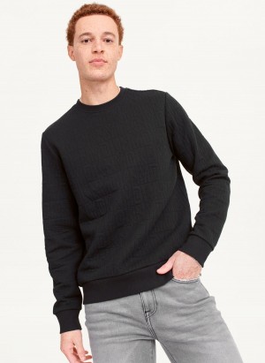 Black DKNY Allover Quilted Logo Crew Men's Sweatshirts | Malaysia_D0874