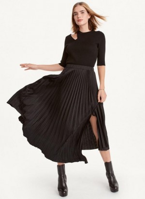 Black DKNY Asymmetrical Hem Pleated Maxi Women's Skirts | Malaysia_D0973