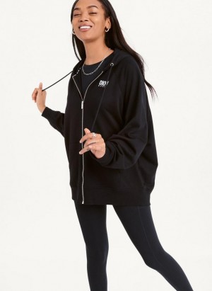 Black DKNY Balance Oversized Full Zip Women's Hoodies | Malaysia_D0401