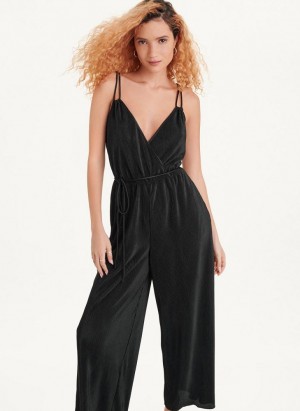 Black DKNY Belted All-In-One Women's Jumpsuit | Malaysia_D1707