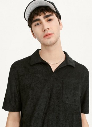 Black DKNY Blend Toweling Short Sleeve Knit Men's Shirts | Malaysia_D1562