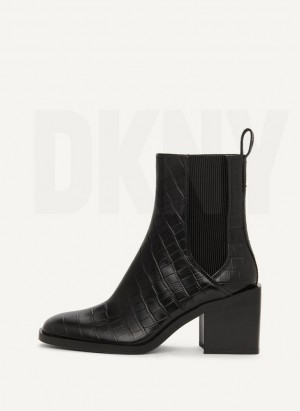 Black DKNY Block Heel Croco Chelsea Women's Boots | Malaysia_D0730