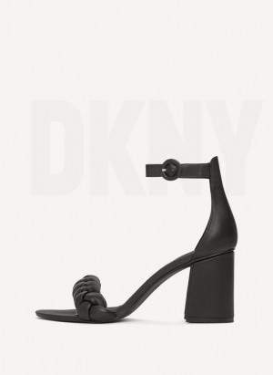 Black DKNY Braided Ankle Strap Block Women's Sandals | Malaysia_D1045