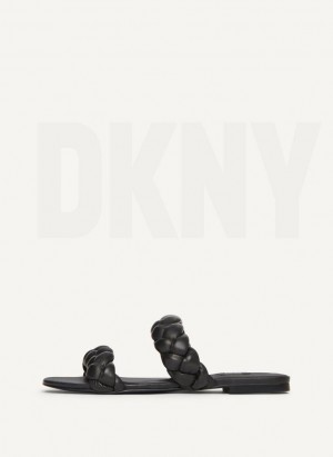 Black DKNY Braided Double Strap Women's Slides | Malaysia_D0209