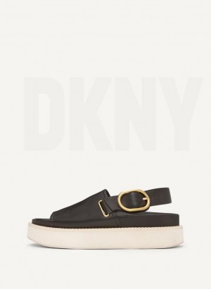 Black DKNY Buckle Flatform Women's Sandals | Malaysia_D0650