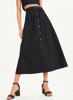 Black DKNY Button Front Poplin Women's Skirts | Malaysia_D1255