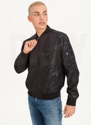 Black DKNY Camo Bomber Men's Jackets | Malaysia_D0505