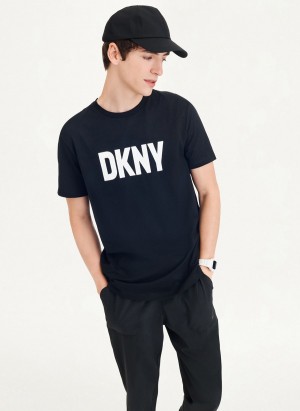 Black DKNY Clean Front Logo Men's T Shirts | Malaysia_D1485