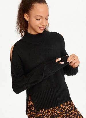 Black DKNY Cold-Shoulder Women's Sweaters | Malaysia_D0615