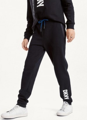 Black DKNY Colorblock Logo Fleece Men's Pants | Malaysia_D1473