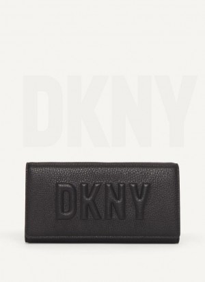 Black DKNY Continental Raised Logo Women's Wallets | Malaysia_D0460