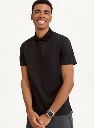 Black DKNY Core Pima Cotton Pique Men's Polo Shirts | Malaysia_D1385