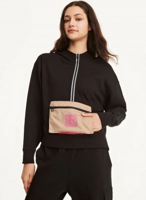 Black DKNY Cotton French Terrywith Bag Kangaroo Pocket Women's Hoodies | Malaysia_D1344