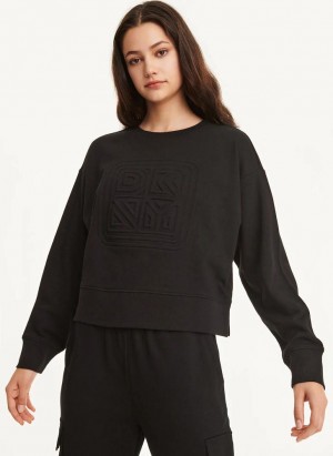 Black DKNY Cotton Jersey Crew With Logo Embossing Women's Sweatshirts | Malaysia_D0431