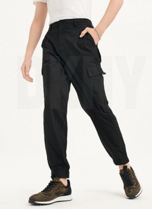 Black DKNY Cotton Poplin Washed 4 Pocket Men's Joggers | Malaysia_D0797
