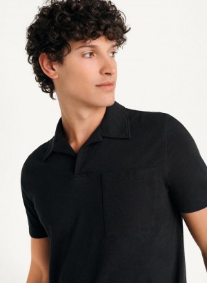 Black DKNY Cotton Slub Jersey Single Breast Men's Polo Shirts | Malaysia_D1538