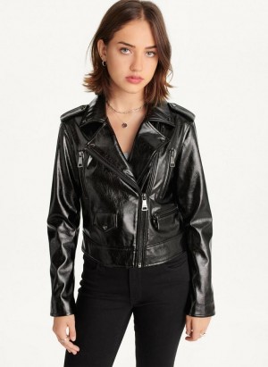Black DKNY Crinkle Moto Women's Jackets | Malaysia_D1470