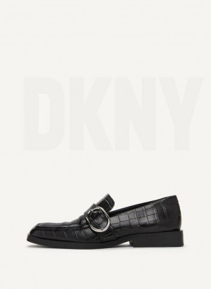 Black DKNY Croco Buckle Women's Loafers | Malaysia_D1650