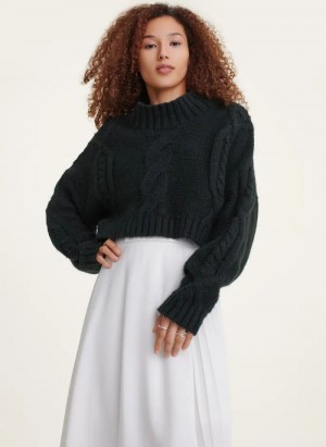 Black DKNY Cropped Cable Women's Sweaters | Malaysia_D1627