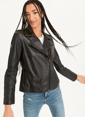 Black DKNY Cropped Leather Women's Jackets | Malaysia_D0619