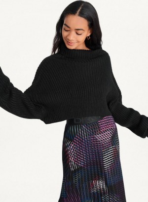 Black DKNY Cropped Turtleneck Women's Sweaters | Malaysia_D0856