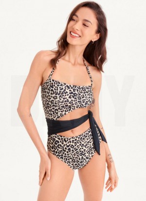 Black DKNY Cut Out Bandeau One Piece Women's Swimsuits | Malaysia_D0696