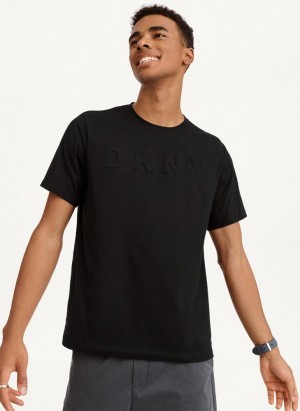 Black DKNY Debossed Logo Men's T Shirts | Malaysia_D0396