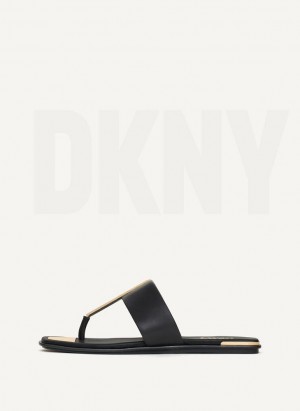 Black DKNY Deja - Flat Thong Women's Flip Flops | Malaysia_D1544