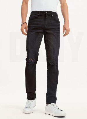Black DKNY Destructed Denim Men's Jeans | Malaysia_D0255