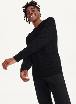 Black DKNY Diagonal Cable Crew Men's Sweaters | Malaysia_D1493