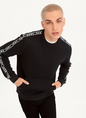 Black DKNY Directional Quilting Crewneck Men's Sweatshirts | Malaysia_D1313