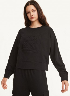Black DKNY Embossed Logo Crewneck Women's Sweatshirts | Malaysia_D1140