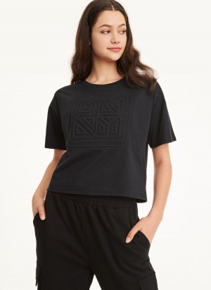 Black DKNY Embossed Logo Jersey Women's T Shirts | Malaysia_D1692