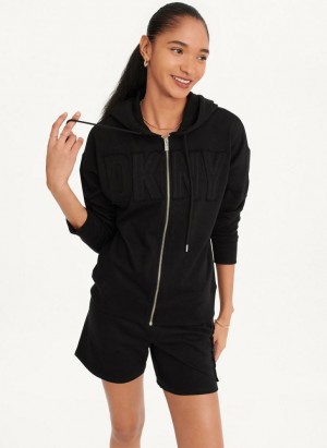 Black DKNY Exploded Applique Logo Women's Hoodies | Malaysia_D1746