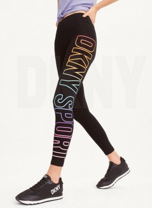 Black DKNY Exploded Pride Logo Women's Leggings | Malaysia_D0369