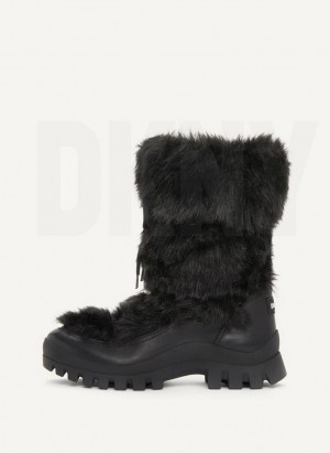 Black DKNY Faux Fur Lug Sole Women's Boots | Malaysia_D0659